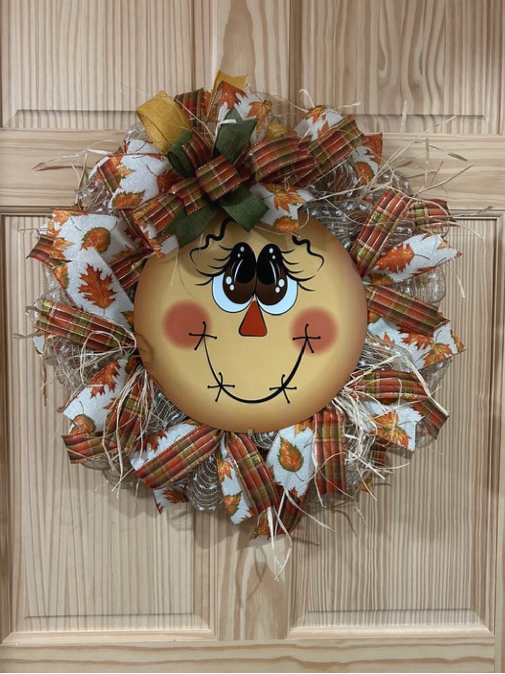 NEW Autumn Smiley Scarecrow Wreath - Neutral/Orange